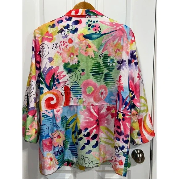 NWT Ali Miles Womens 2X Floral Watercolor Button Front Jacket Bell Sleeve - Picture 7 of 7